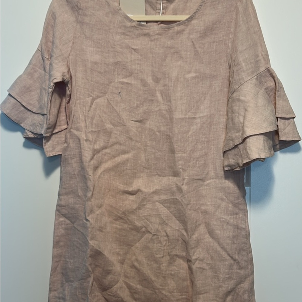 Elegant Linen Ruffle Sleeve Dress